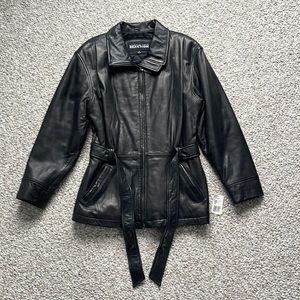 Kenneth Cole Reaction Belted Leather Jacket (Black, Women’s Medium) - BRAND NEW